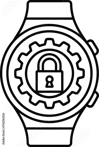 Smartwatch with Gear and Padlock Icon for Security and Protection vector illustration