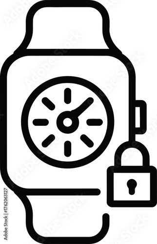 Smartwatch with Clock Face and Hanging Padlock Icon for Security protection