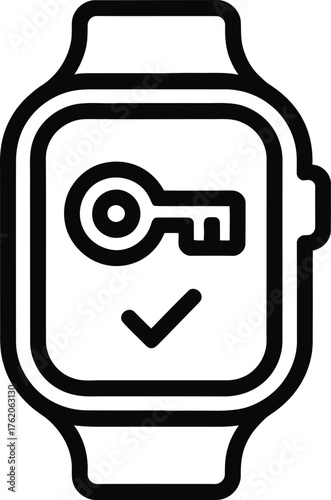 Smartwatch with key and checkmark on white background wearable technology