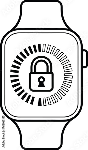 Smartwatch with padlock and progress bar on white background wearable technology