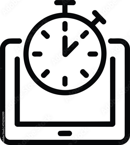 Stopwatch Icon on Tablet Screen Outline timer time