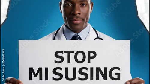 Doctor holding a sign that says stop misusing antibiotics to raise awareness about antibiotic resistance and promote responsible use of medication