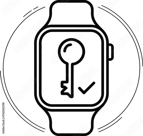 Smartwatch displaying a key icon and checkmark for access and security Keywords: smartwatch