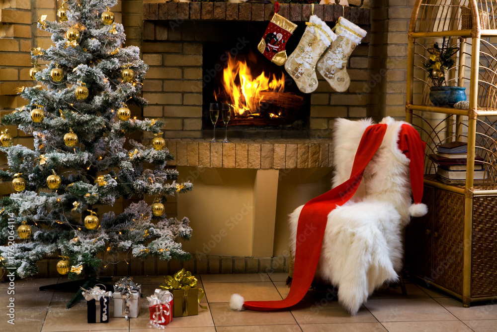 Obraz premium Christmas Background with Bokeh Lights and Gift Boxes