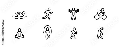 Set of simple line icons depicting various physical activities