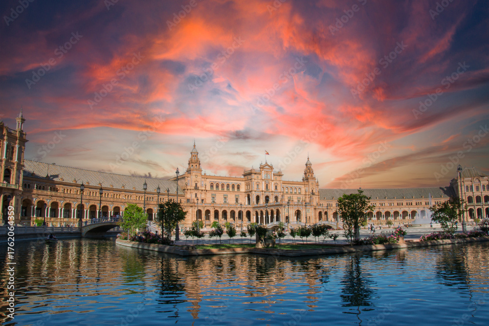Naklejka premium Seville, one of the most beautiful cities in the world, illuminated by sunset