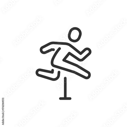 Athlete jumping hurdle, linear icon. Hurdles race and athletic sprint. Line with editable stroke.