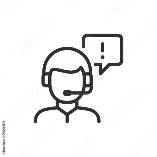 Operator with headset, linear icon. Call center and emergency support. Line with editable stroke
