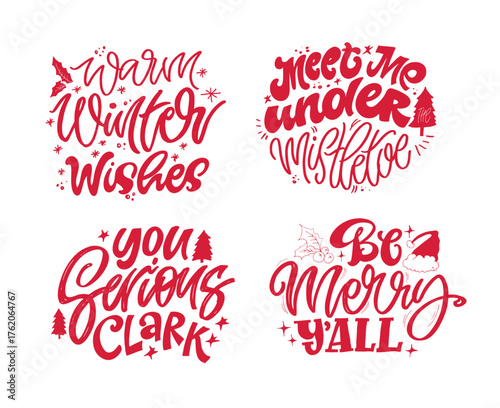 Merry Christmas and Happy New 2026 Year - cute hand drawn doodle lettering postcard. Hello 2026. Holly Jolly, Tis the season.