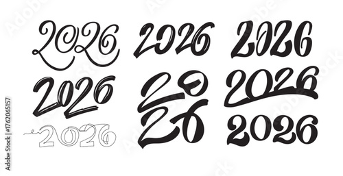 Merry Christmas and Happy New 2026 Year - cute hand drawn doodle lettering postcard. Hello 2026. Holly Jolly, Tis the season.