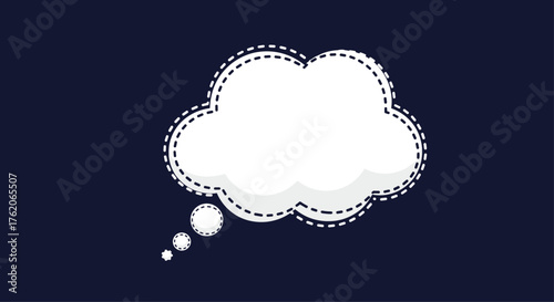 A white thought bubble floats against a dark blue background.