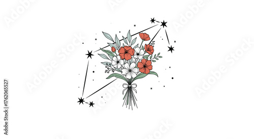 A celestial bouquet of blooming flowers under the starry night sky.