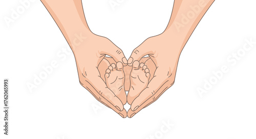 Tiny Feet in Loving Hands Newborn Concept Illustration