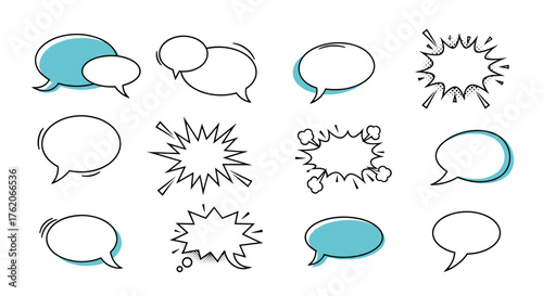 A collection of comic style speech bubbles for communication.