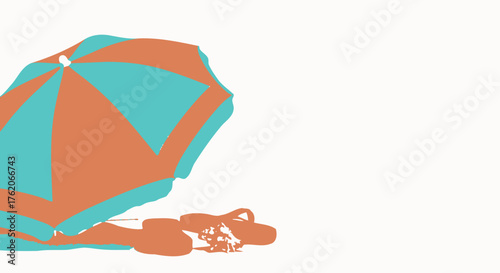 Vibrant Beach Parasol and Flip-Flops Illustration with Copyspace