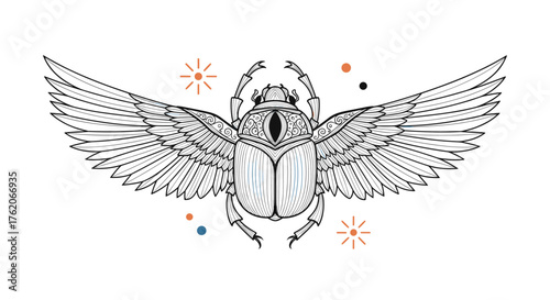 Ancient Egyptian winged scarab beetle illustration.