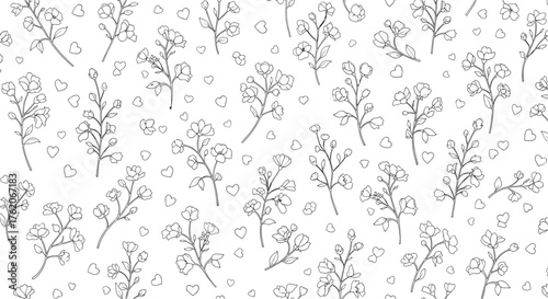 Delicate floral pattern of tiny wildflowers scattered across a white background.