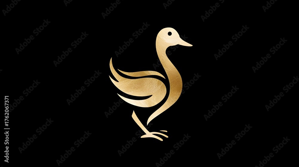 Obraz premium Golden duck logo with elegant metallic finish on dark background. Concept: Luxury logo design, modern animal branding, elegance and creativity for premium businesses branding or lifestyle brands.