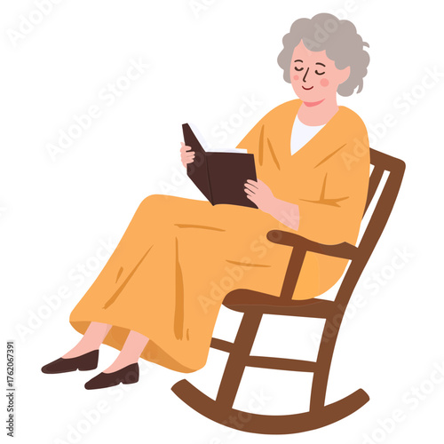 Elderly Woman Reading Book. Senior Female with Literature. Older Woman Relaxing with Novel. Elderly Person Leisure Reading Concept. Elderly set