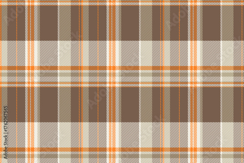 Invite seamless textile vector, oriental pattern check background. Colour fabric texture plaid tartan in orange and white colors.