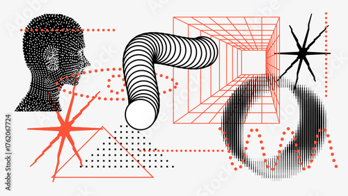 Vector Graphic Assets Set. Shapes in Y2k style, Futuristic, Brutalist, Anti-design