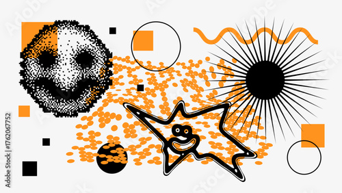 Vector Graphic Assets Set. Shapes in Y2k style, Futuristic, Brutalist, Anti-design