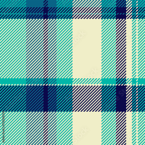 Detailed textile pattern. The design features a classic check with overlapping lines in harmonious blues and creams for backgrounds, prints or abstract art.