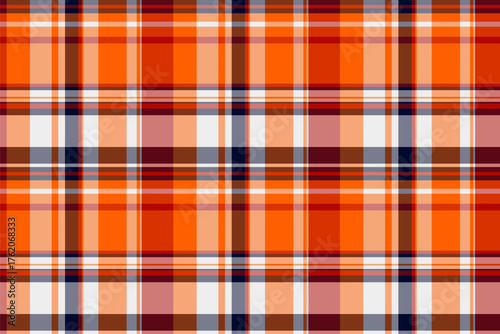 Lined fabric check vector, oktoberfest textile plaid pattern. Knot background tartan seamless texture in red and orange colors.