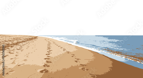 Beach Vector Footprints Sand Ocean Water Horizon
