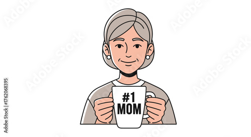 Grandmother Holding #1 Mom Mug Cartoon Illustration on White