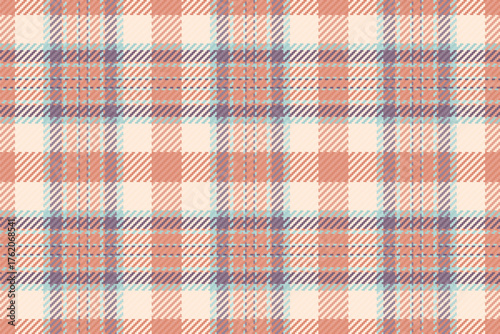 Floor pattern vector check, graphic plaid textile texture. Crossed seamless tartan fabric background in red and light colors.