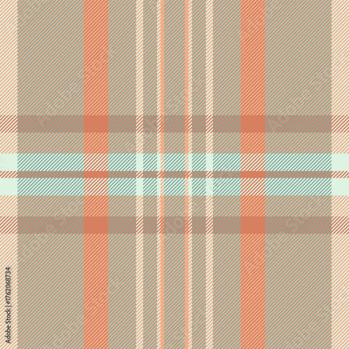 Micro texture plaid background, rough seamless tartan fabric. Endless check textile vector pattern in orange and pastel colors.