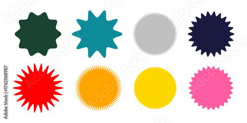 A social media information sticker in bright, commonly used colors for text, eye-catching elements, headlines, discounts, prices, tags, and labels. Vector. Image. Template. Background. Illustration.