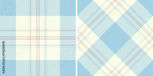 Check background texture of vector textile pattern with a seamless fabric tartan plaid. Set in summer colors for symmetry tissue designs in fashion.