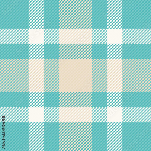 Elegant teal, beige, and white plaid pattern.  Perfect for textile designs, website backgrounds, or any project needing a sophisticated and calming aesthetic.