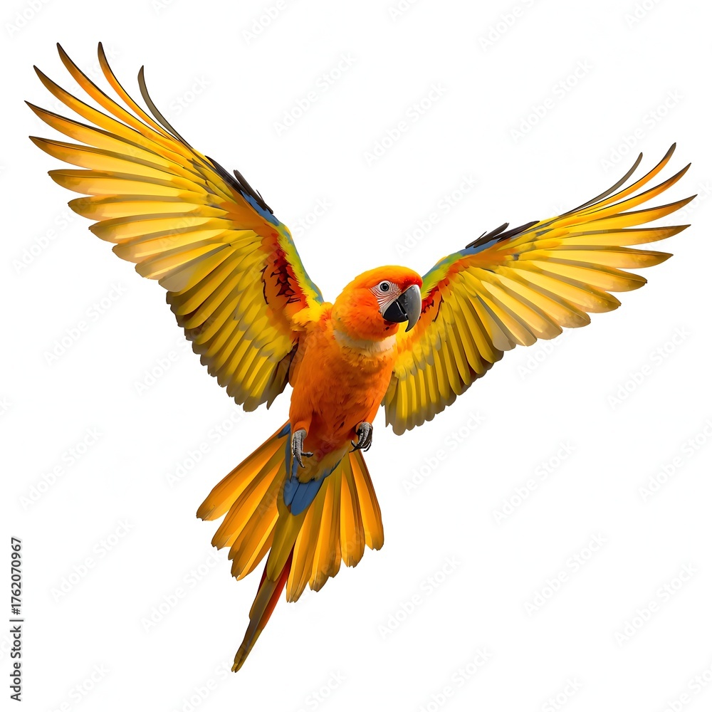 Fototapeta premium Vibrant Sun Parakeet A Burst of Colors in Flight, An Enchanting Parrot with Sun-Kissed Feathers