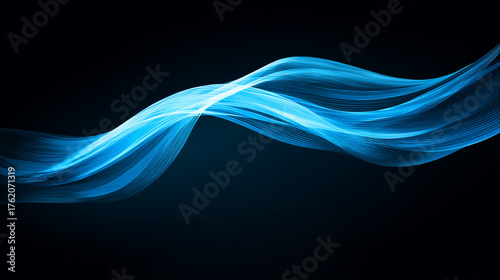 Abstract blue energy light wave on a dark background in digital motion.