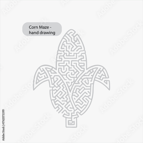 Corn maze hand drawn fun activity for kids and adults challenging puzzle