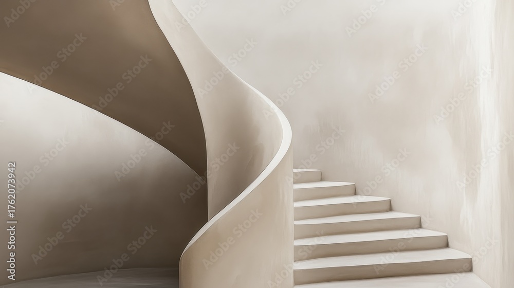 Naklejka premium Curved staircase with smooth walls in a modern building interior during daylight