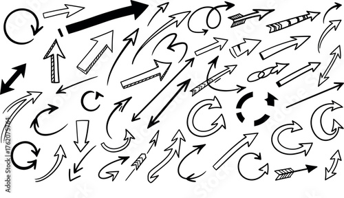 Hand drawn arrow collection diverse styles and directions conceptual design elements for infographics and web layouts