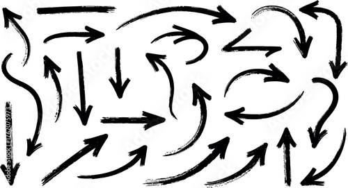 Collection of hand-drawn arrows various directions and styles for design and navigation elements