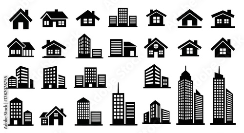 set of buildings silhouettes. Isolated on a white background. 