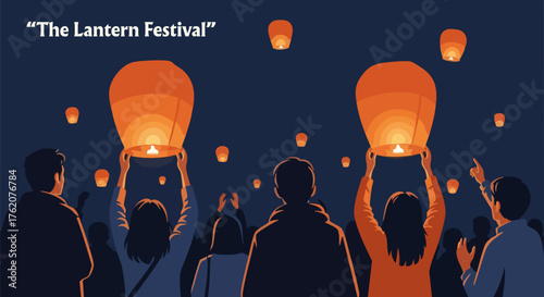 People releasing sky lanterns at night during the Lantern Festival celebration