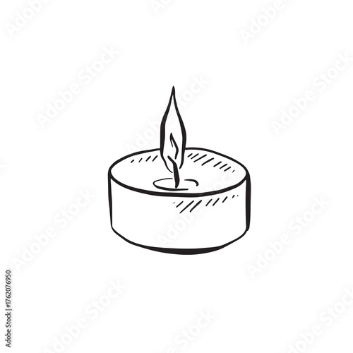 Candle illustration. Tea light drawing by hand. 