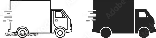 Two delivery trucks one in outline and one as a dark silhouette.