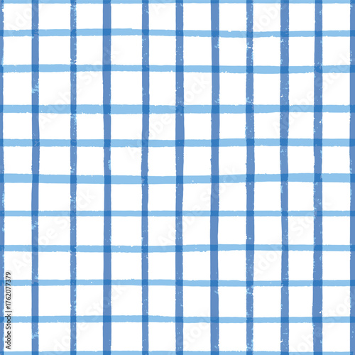 Blue texture gingham seamless pattern, check design and white background.