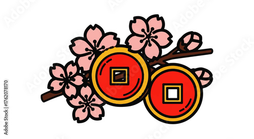 Lucky Coins and Blossoms A Symbol of Prosperity and Spring