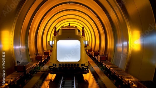 tunnel boring machine futuristic train in glowing golden