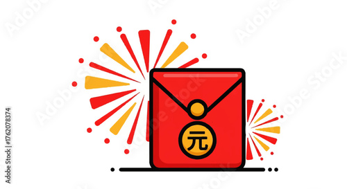 Lucky Red Envelope with Fireworks for Celebrations