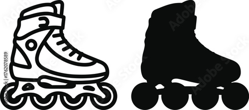 Inline skates in detailed line art and black silhouette.